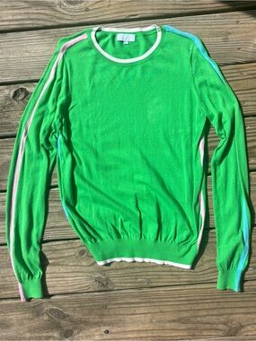 Burgess Green Cotton Silk Blend Sweater with Stripes